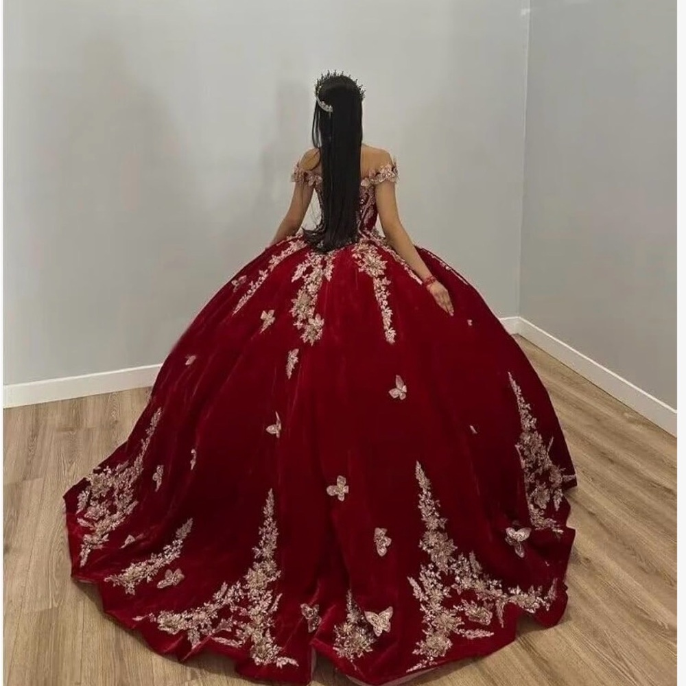 Elegant Red Ball Gown with Floral Details